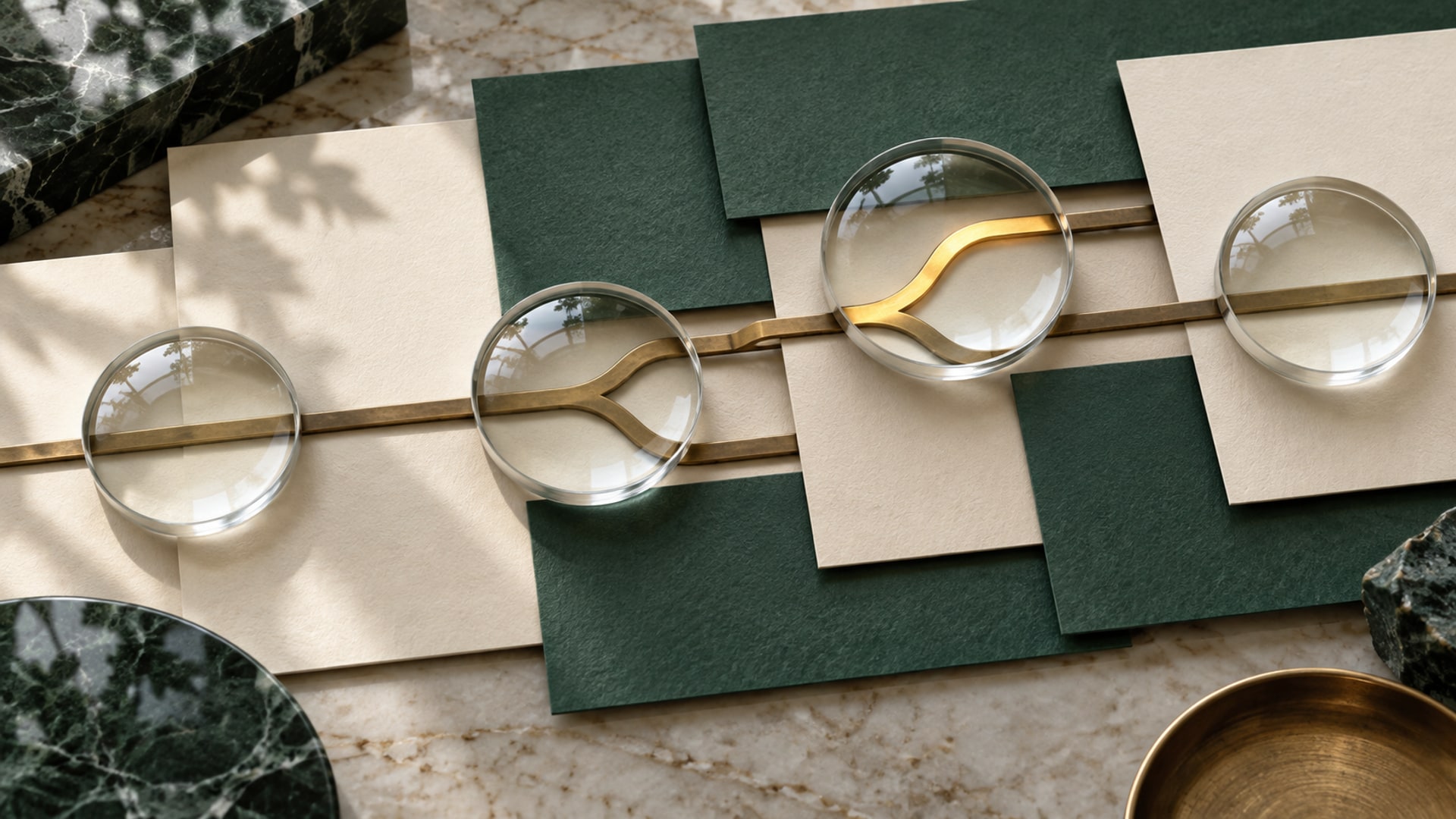 Glass lenses reveal different layers of sales records and a changed route beneath them.
