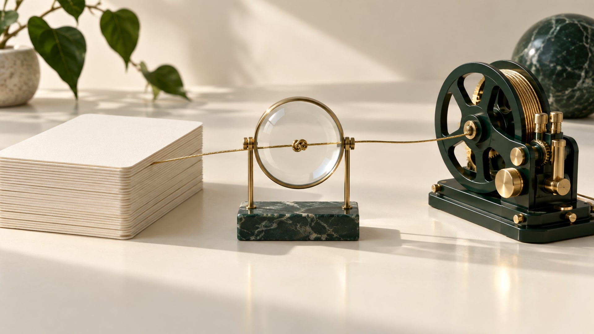 Study cards and a finished object connected through an inspection frame, representing the need to check whether learning changes work.